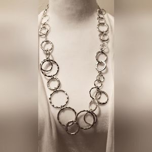 Long Silvertone Circle Link Necklace